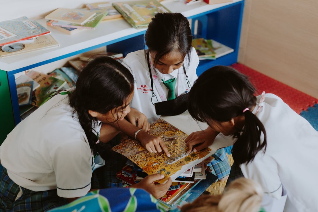 Thai School Girls Studying Together